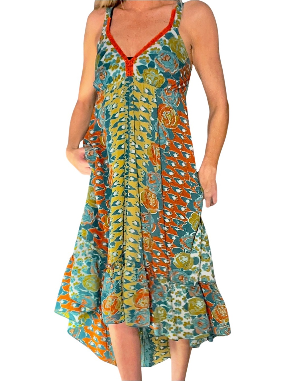 URBAN‎ NOMAD Colorful Printed High-Low Midi Dress